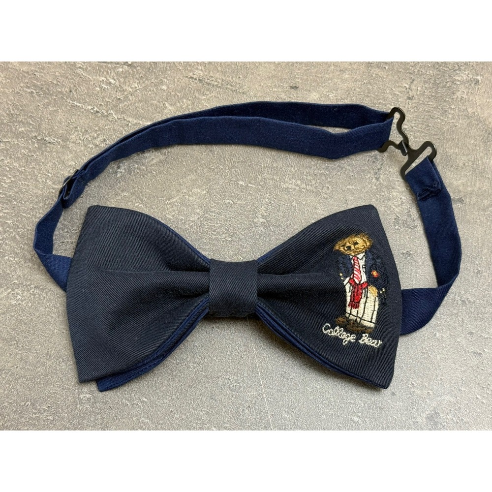 NEW Mens Preppy College Bear Bow tie Custom Navy Blue Pre Tied‎ Adjustable Gift